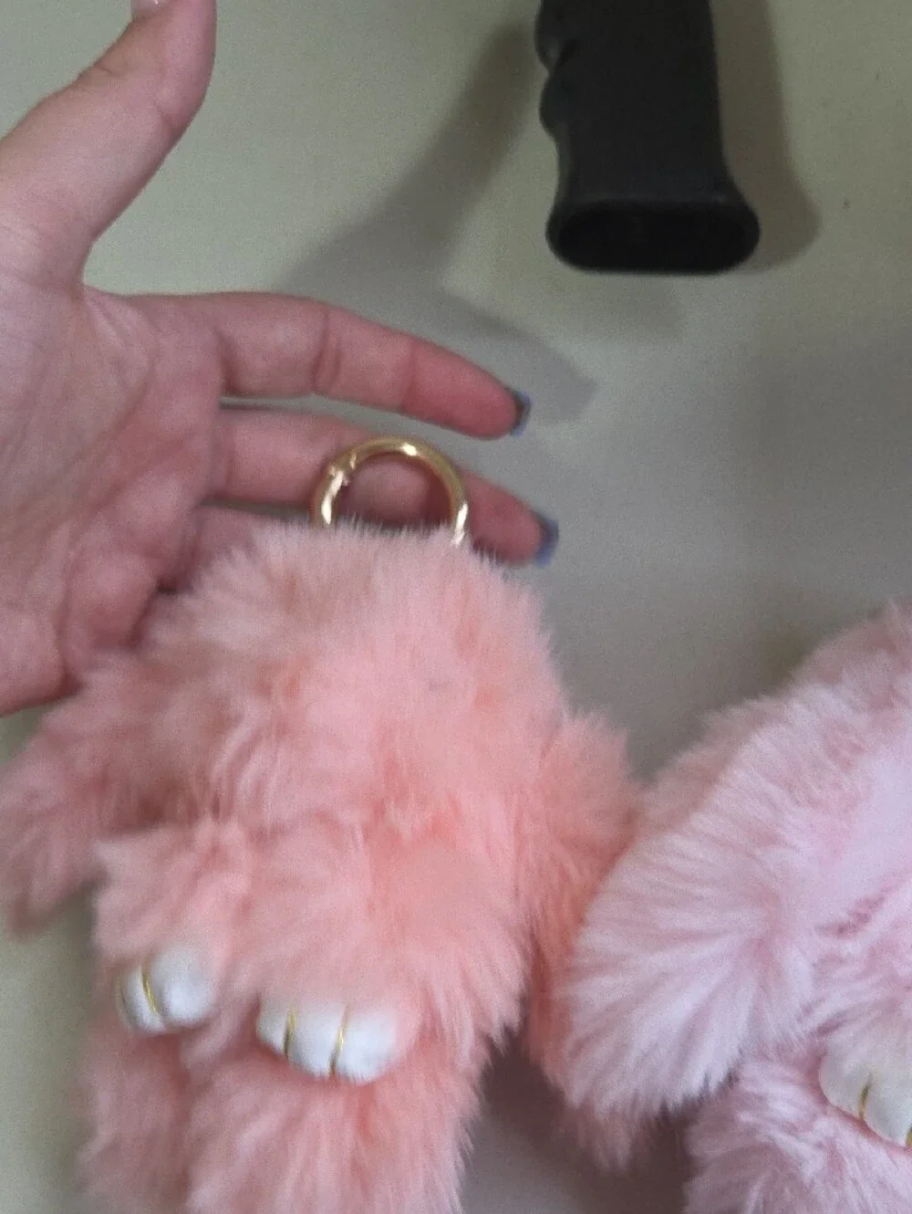 Plush Bunny Keychain Bagcharm - Pink & Gray Faux Fur